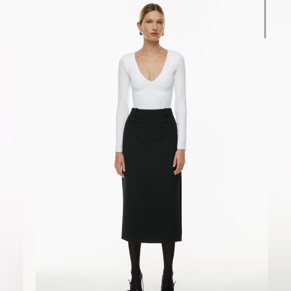 Aritzia White Long Sleeve Deep V-Neck Top